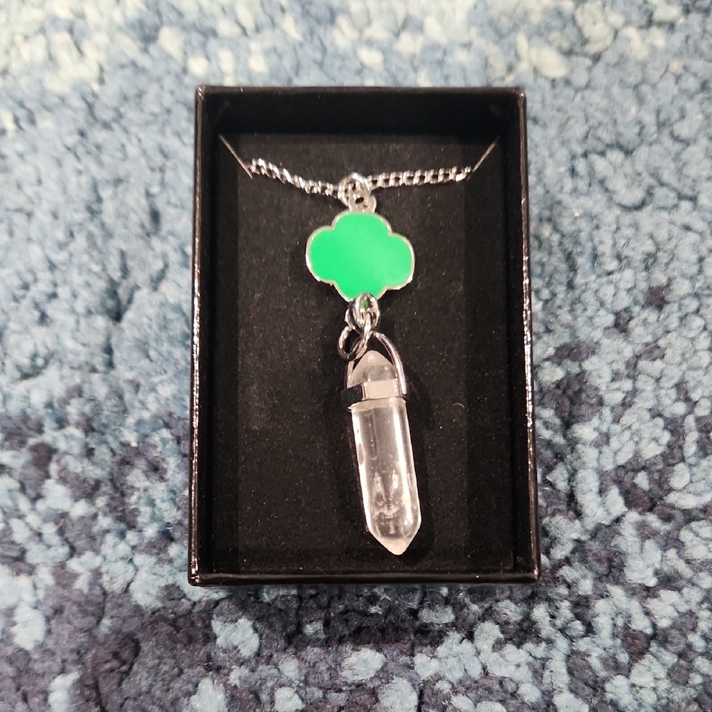 Girl Scout Silver and Green Trefoil Pendant Necklace